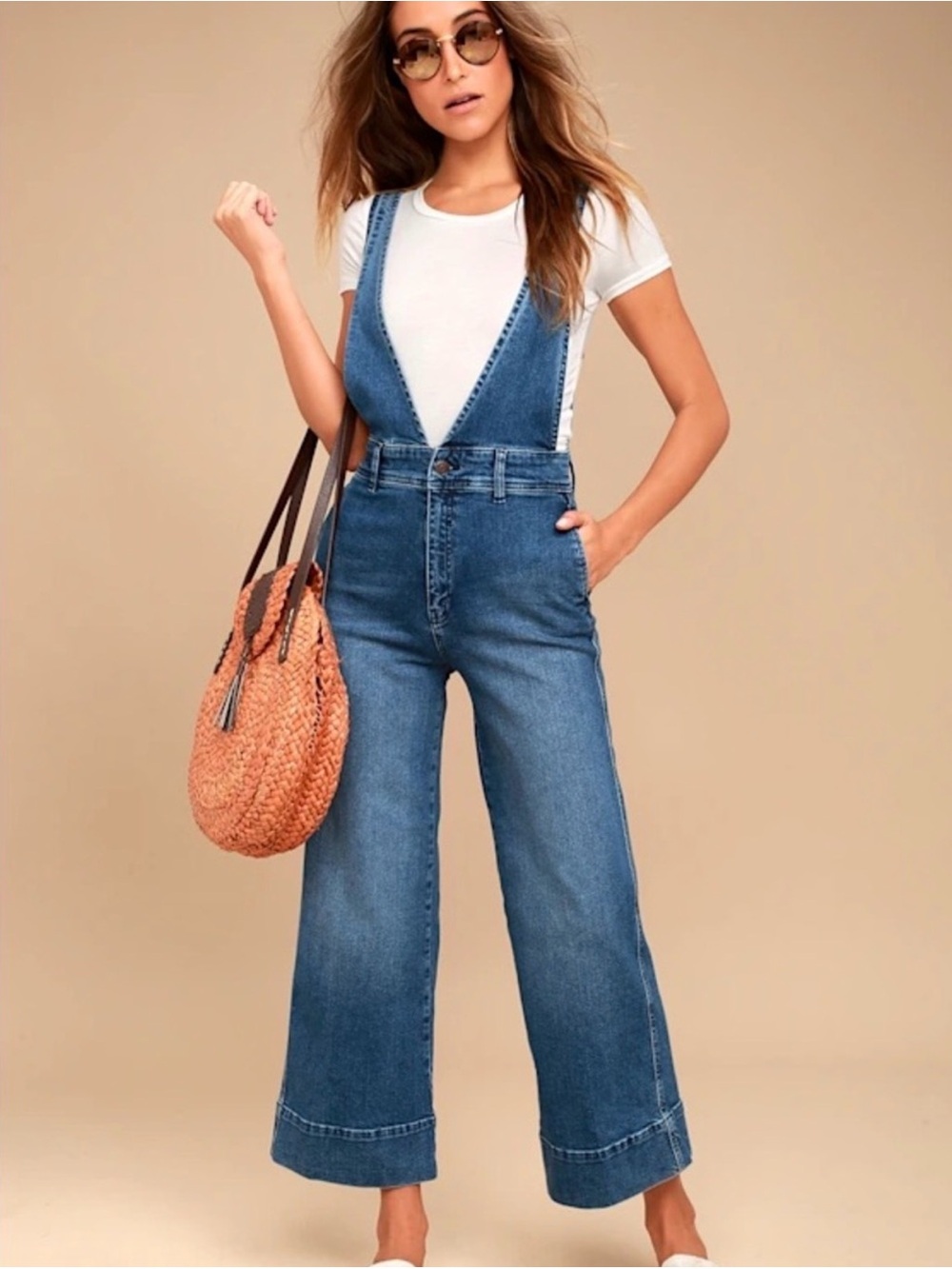 Free People Light Blue Crisscross Strap Denim Overalls